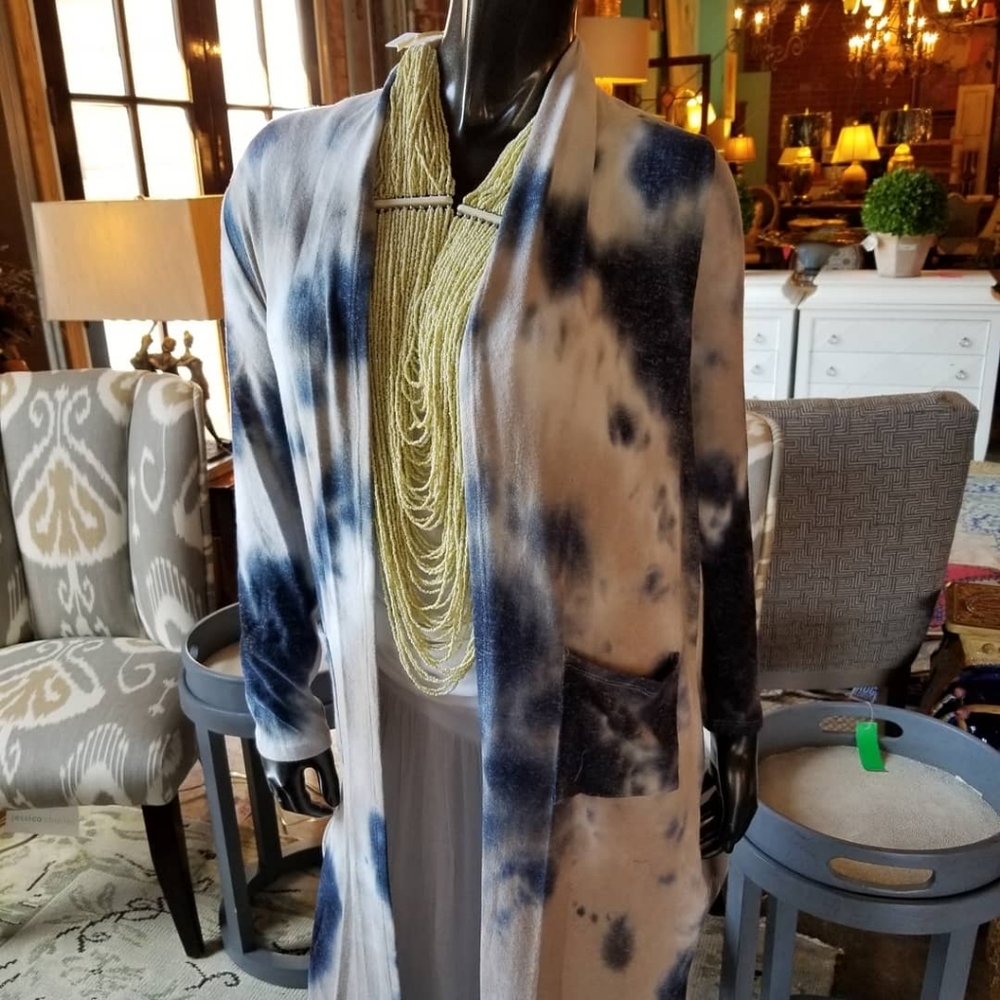 Blue Tie Dye Duster with Pockets & Side Slits - Picture 9 of 13